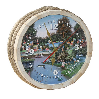 Часы бочка Каменка "На рыбалке" липа