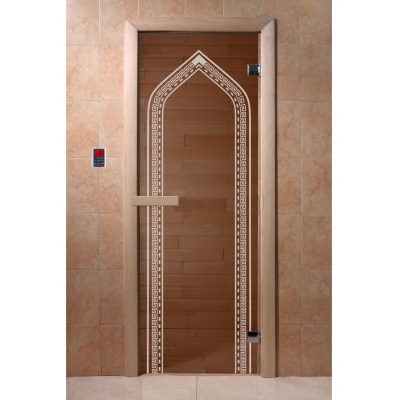 Дверь для бани и сауны DoorWood ДВЕРЬ "АРКА БРОНЗА" 1900*700, 6ММ, 2 ПЕТЛИ